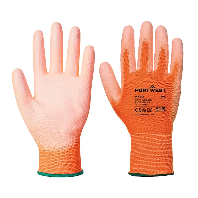 Portwest A120 Orange PU Palm Gloves (Case Of 480 Pairs) 3 Portwest A120 Orange PU Palm Gloves (Case Of 480 Pairs)