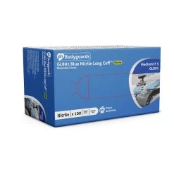 Polyco Bodyguards GL891 Blue Nitrile Disposable Gloves With Long Cuff -Home - Tools - Gloves GL891 3Dbox inner left 015B25D