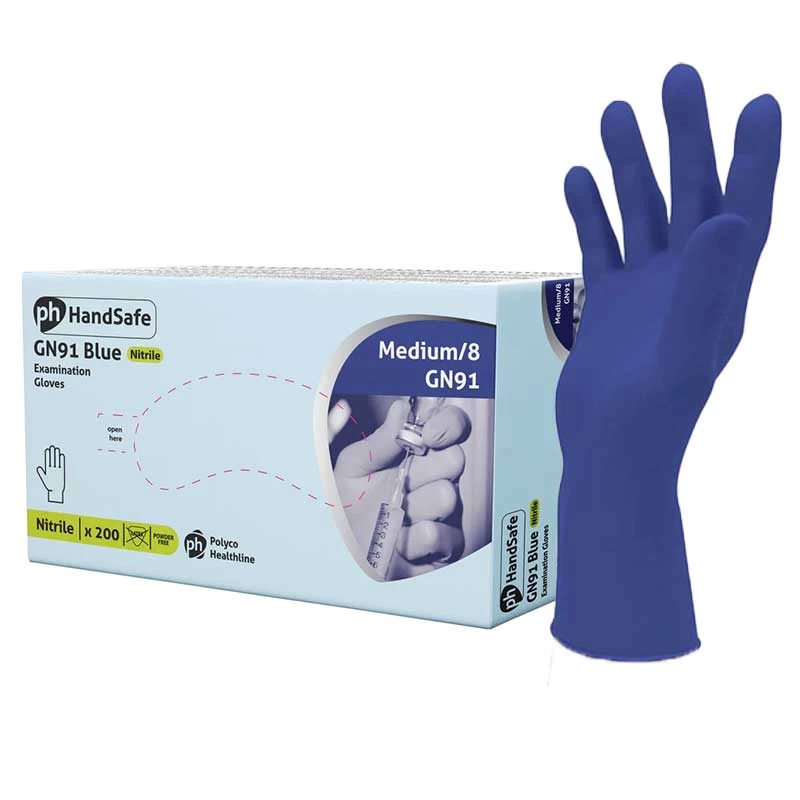 Hand Safe GN91 Stretch Powder-Free Blue Nitrile Examination Gloves (Pack Of 200) 3 Hand Safe GN91 Stretch Powder-Free Blue Nitrile Examination Gloves (Pack Of 200)