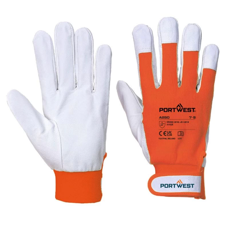 Portwest A250 Tergsus Durable Goat Leather Work Gloves (Orange) 3 Portwest A250 Tergsus Durable Goat Leather Work Gloves (Orange)