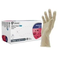 Shield2 GD47 Clear Powdered Vinyl Disposable Gloves (Pack Of 100)