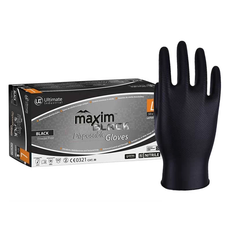 UCi Maxim Black Nitrile Disposable Mechanics Gloves (Box Of 50) 3 UCi Maxim Black Nitrile Disposable Mechanics Gloves (Box Of 50)