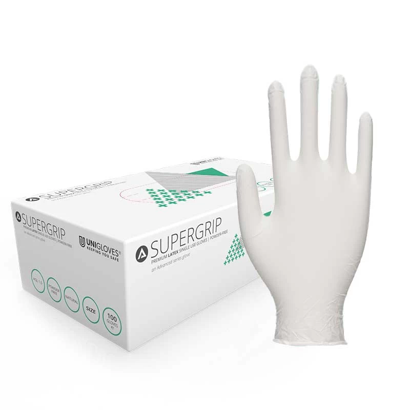 Unigloves GM002 Supergrip Natural Latex Disposable Gloves (Pack Of 100) 3 Unigloves GM002 Supergrip Natural Latex Disposable Gloves (Pack Of 100)