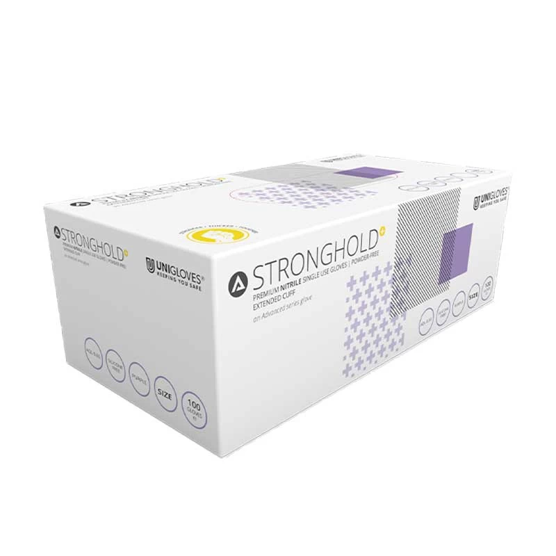 Unigloves Stronghold+ GM007 Purple Nitrile Disposable Gloves With Extended Cuffs (Box Of 100 Gloves) 4 Unigloves Stronghold+ GM007 Purple Nitrile Disposable Gloves With Extended Cuffs (Box Of 100 Gloves) - Image 2