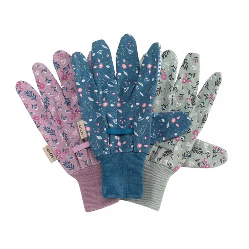 Briers Flower Field Cotton Gloves With Grips (Pack Of 3) 3 Briers Flower Field Cotton Gloves With Grips (Pack Of 3)