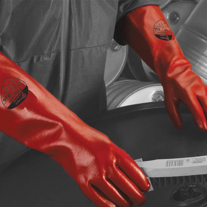Polyco Polychem Heavyweight Red PVC Chemical Resistant Gauntlets 4 Polyco Polychem Heavyweight Red PVC Chemical Resistant Gauntlets - Image 2
