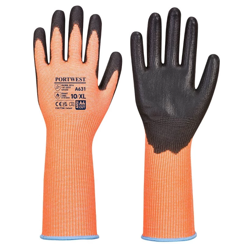 Portwest A631 Orange Vis-Tex Cut Resistant Long Cuff Gloves 3 Portwest A631 Orange Vis-Tex Cut Resistant Long Cuff Gloves