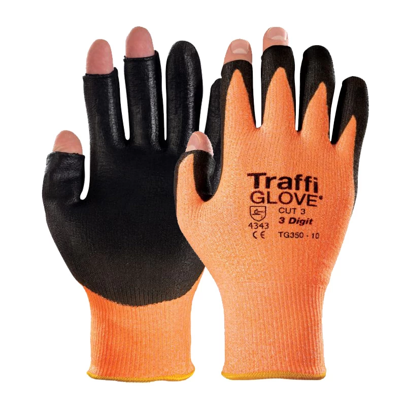 TraffiGlove TG350 3 Digit Polyurethane Cut Level 3 Handling Gloves 3 TraffiGlove TG350 3 Digit Polyurethane Cut Level 3 Handling Gloves